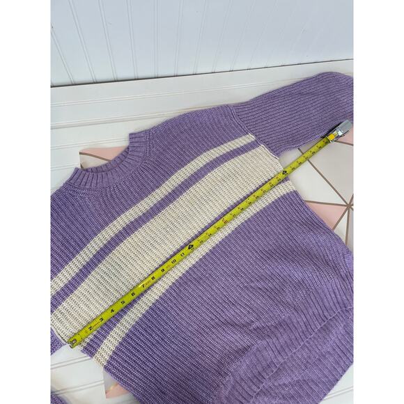 NWOT American Eagle Sweater Purple Cream Colorblock Crew Neck Pullover Size S - Picture 3 of 6